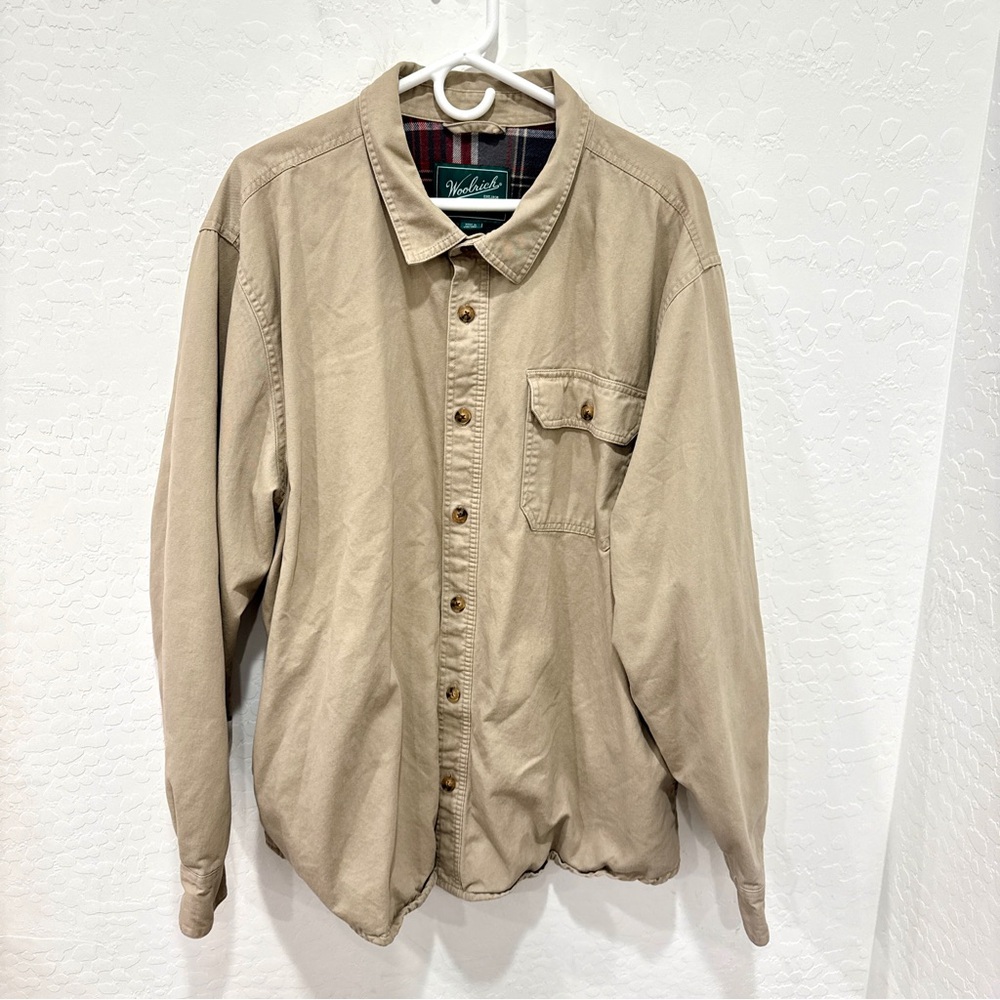 Woolrich Barn Chore Coat Mens XXL Flannel Lined Beige Jacket Cotton